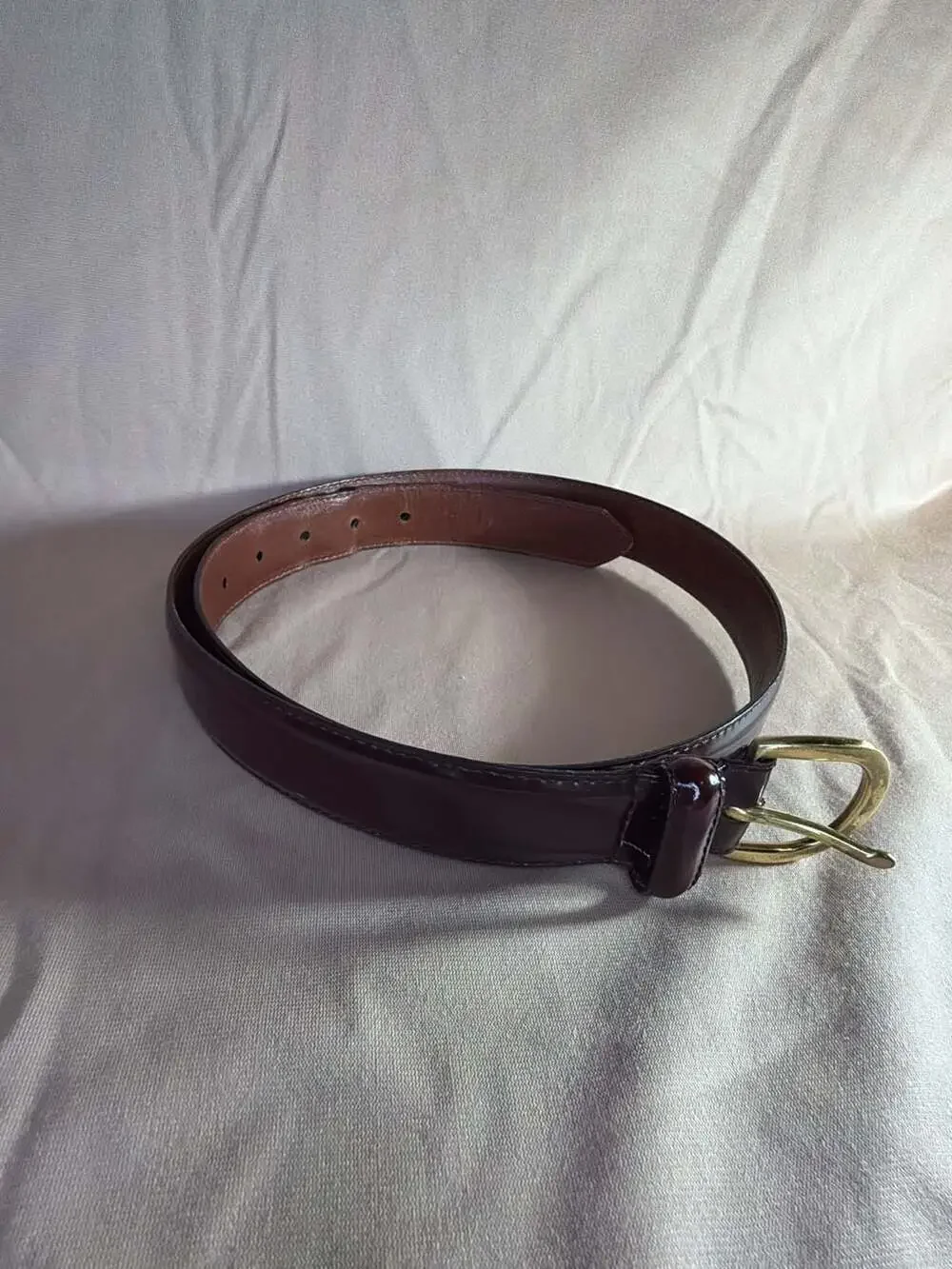 Coach Burgundy Patent Leather Belt with Brass Buckle